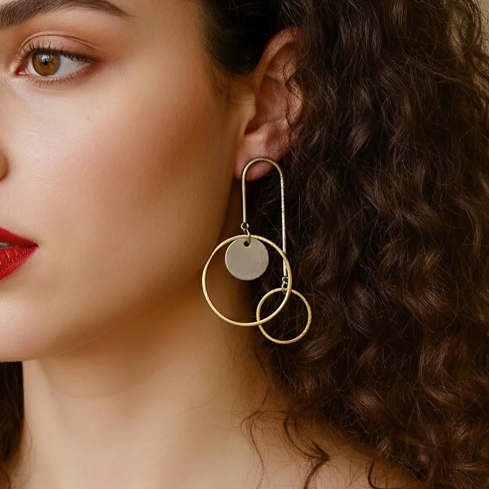 Σκουλαρίκια Γυναικεία Bicolor Γεωμετρικά από Ατσάλι